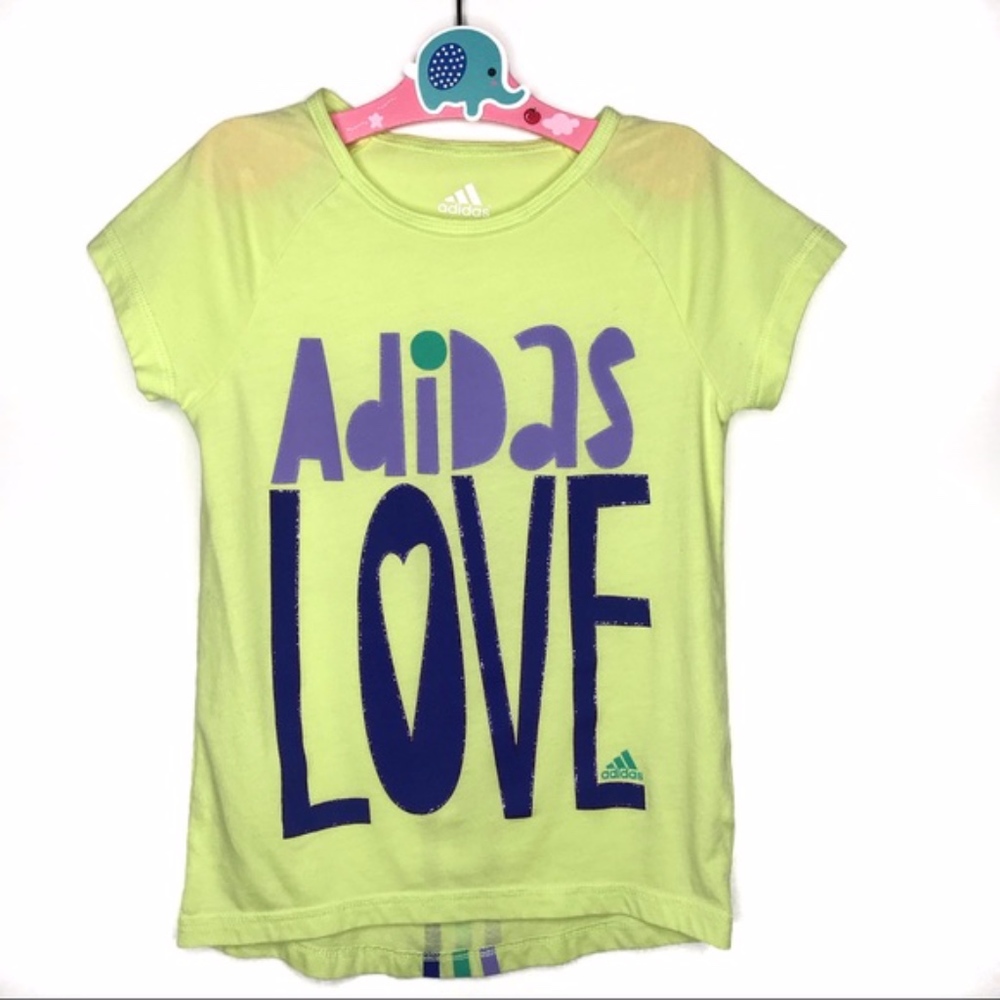 Kids • ADIDAS • Neon LOVE Glitter Graphic Tee SZ 6
